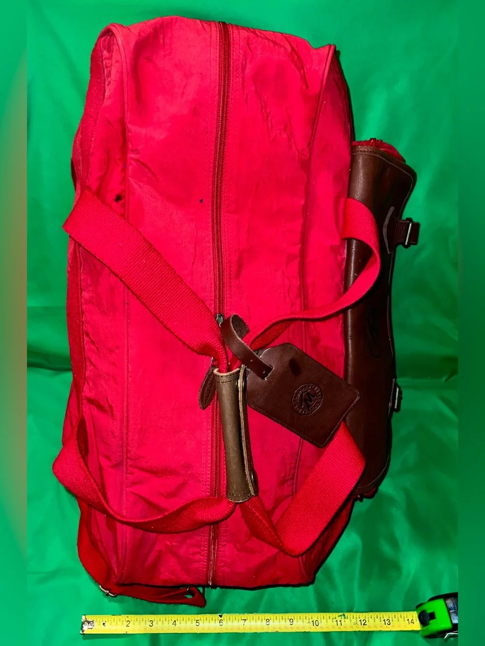 Marlboro Red Duffel Bag with Brown Leather Trim